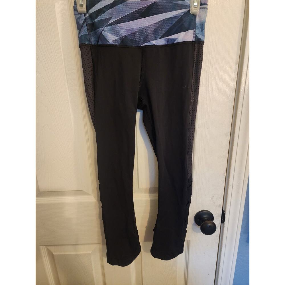 Lululemon Womens Criss Cross Mesh Leggings Sz 4 Black Yoga Activewear - Picture 1 of 7